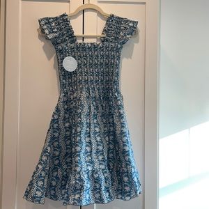NWT Hill House Home The Elizabeth Nap Dress Blue Linear Floral Size XXS